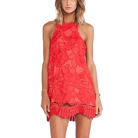 Lovers and Friends- Red Eyelet Lace Caspian Sleeveless Mini Dress - Picture 1 of 7